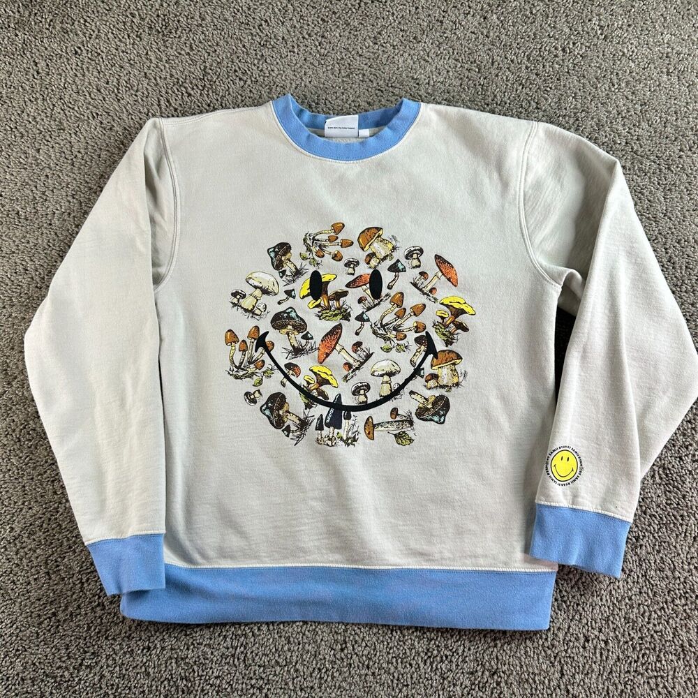 BSR Samii Ryan Smiley Sweatshirt Womens Small White Mushrooms Crewneck